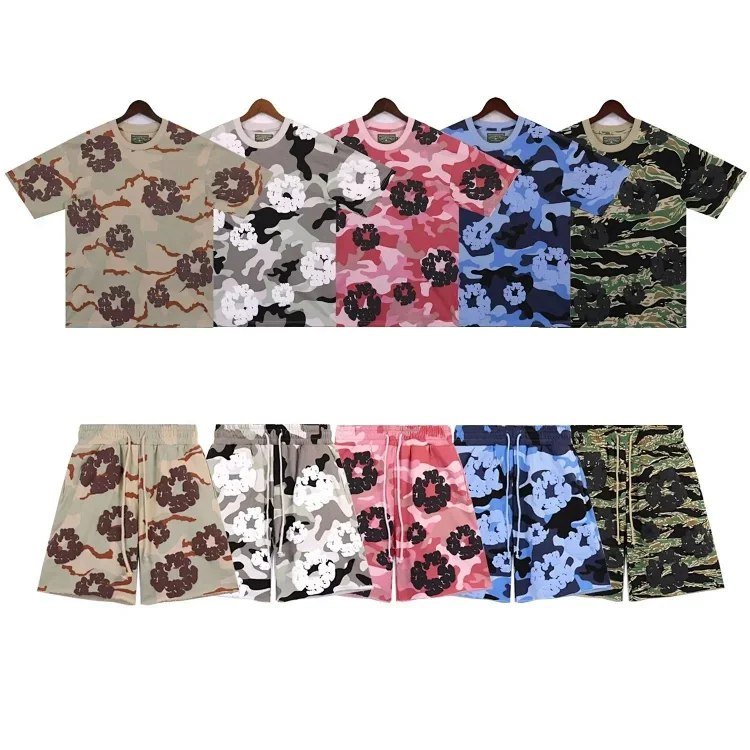 DENIM TEARS Kapok Camouflage Foam Print Loose Short-sleeved T-shirt Shorts Set