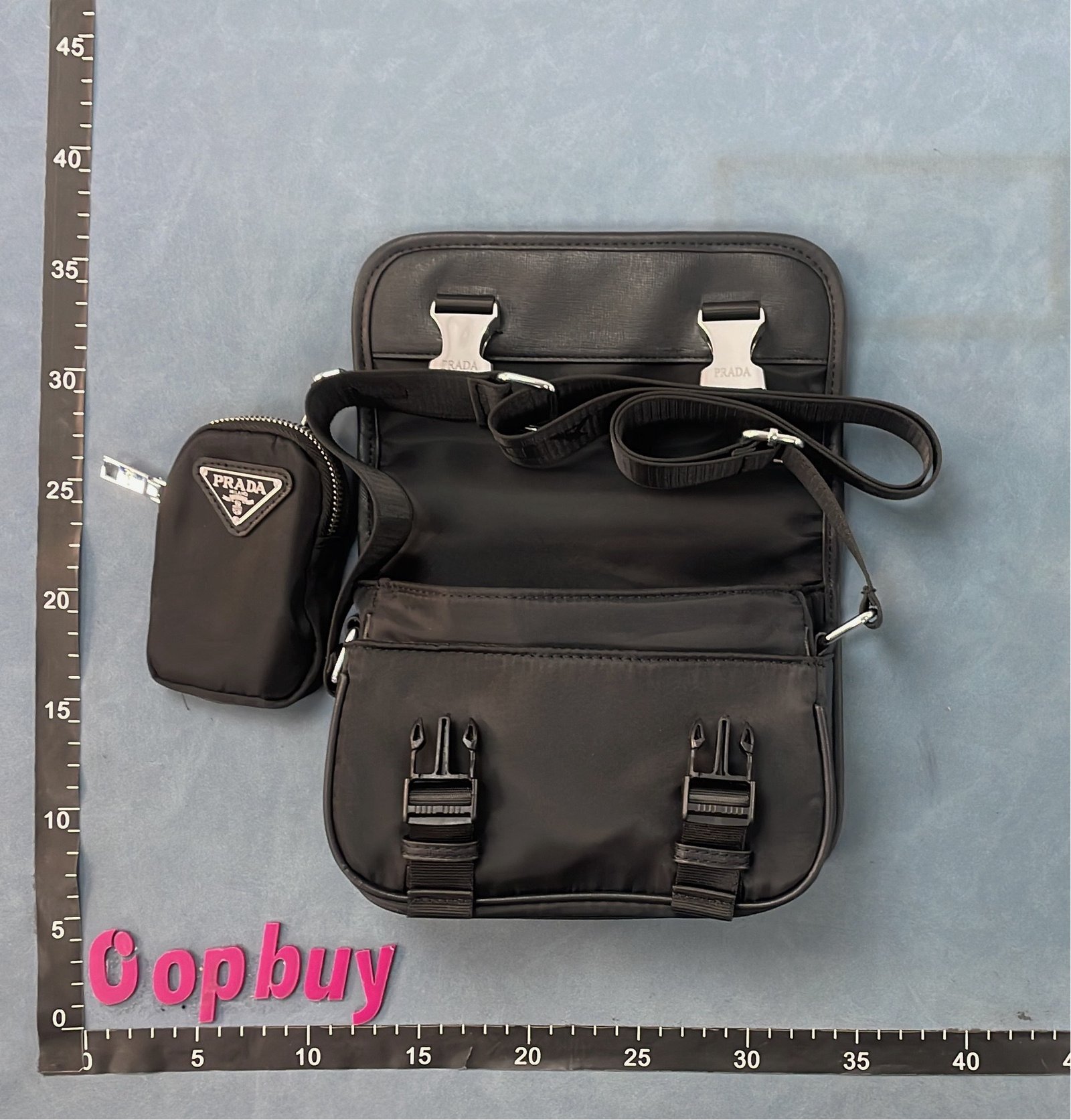 Prada Black Nylon Messenger Bag with Logo Patch