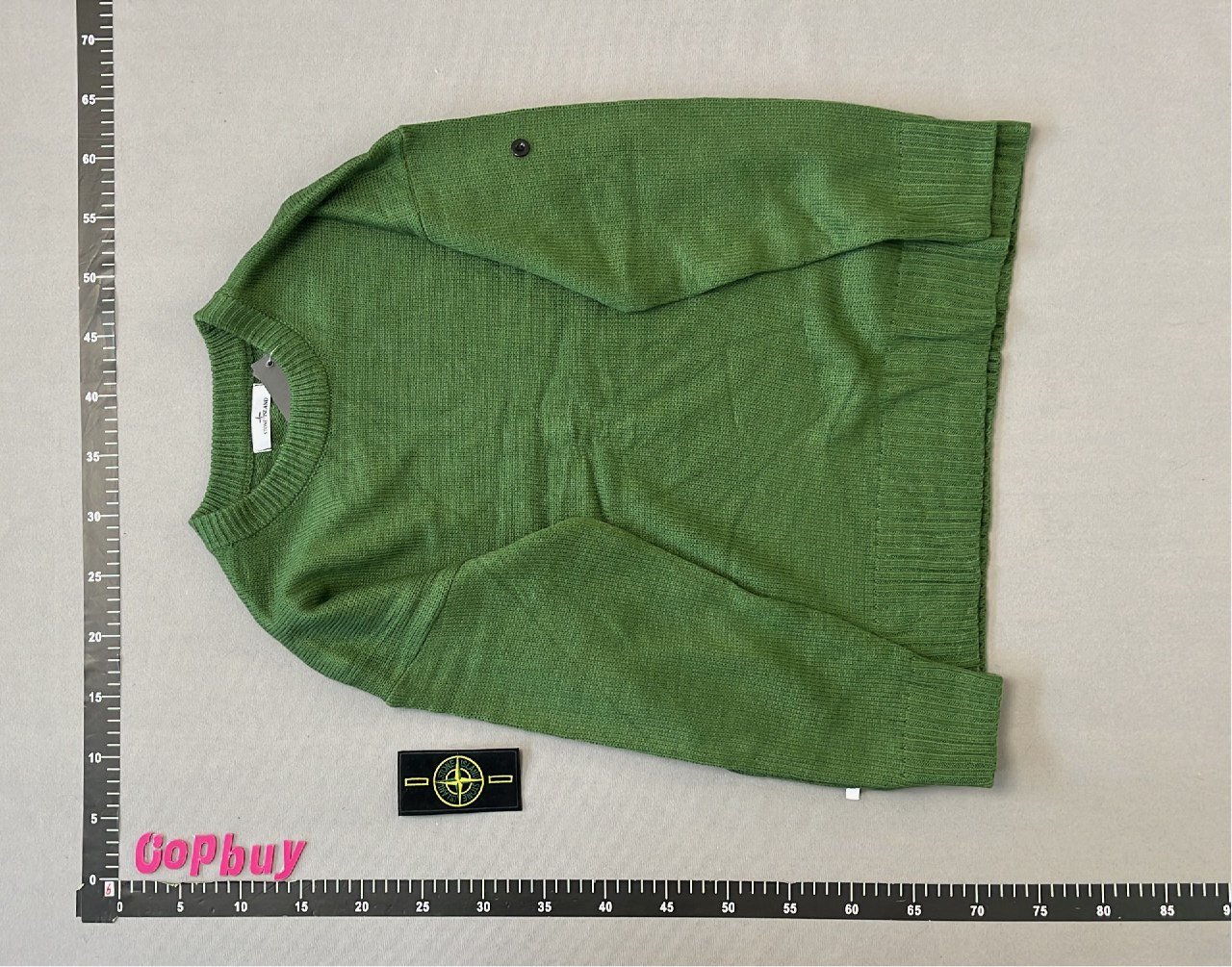 Stone Island Green Crewneck Sweater with Logo Patch